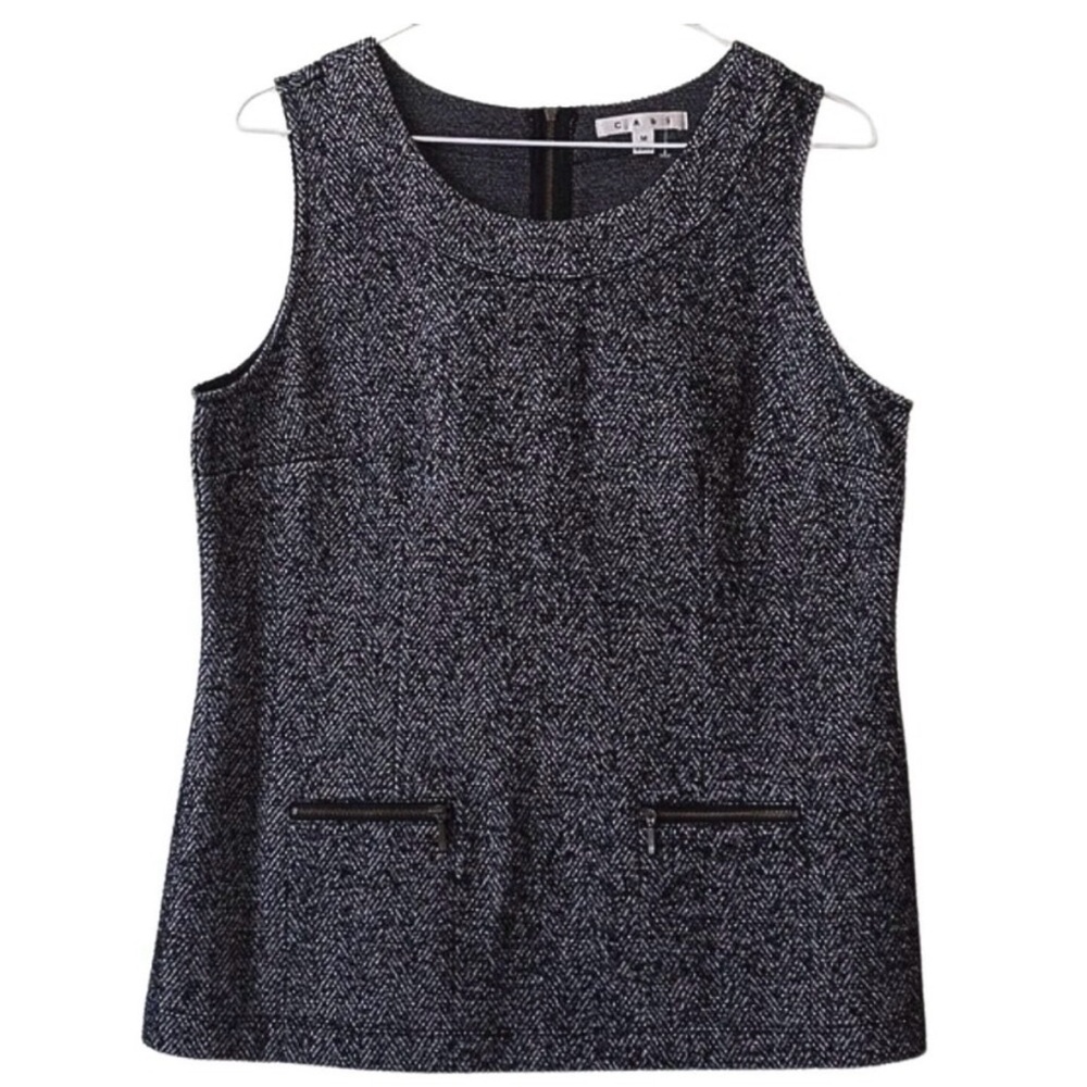 CAbi Grey Speckled Sleeveless Front Accent Pocket Blouse Size Medium